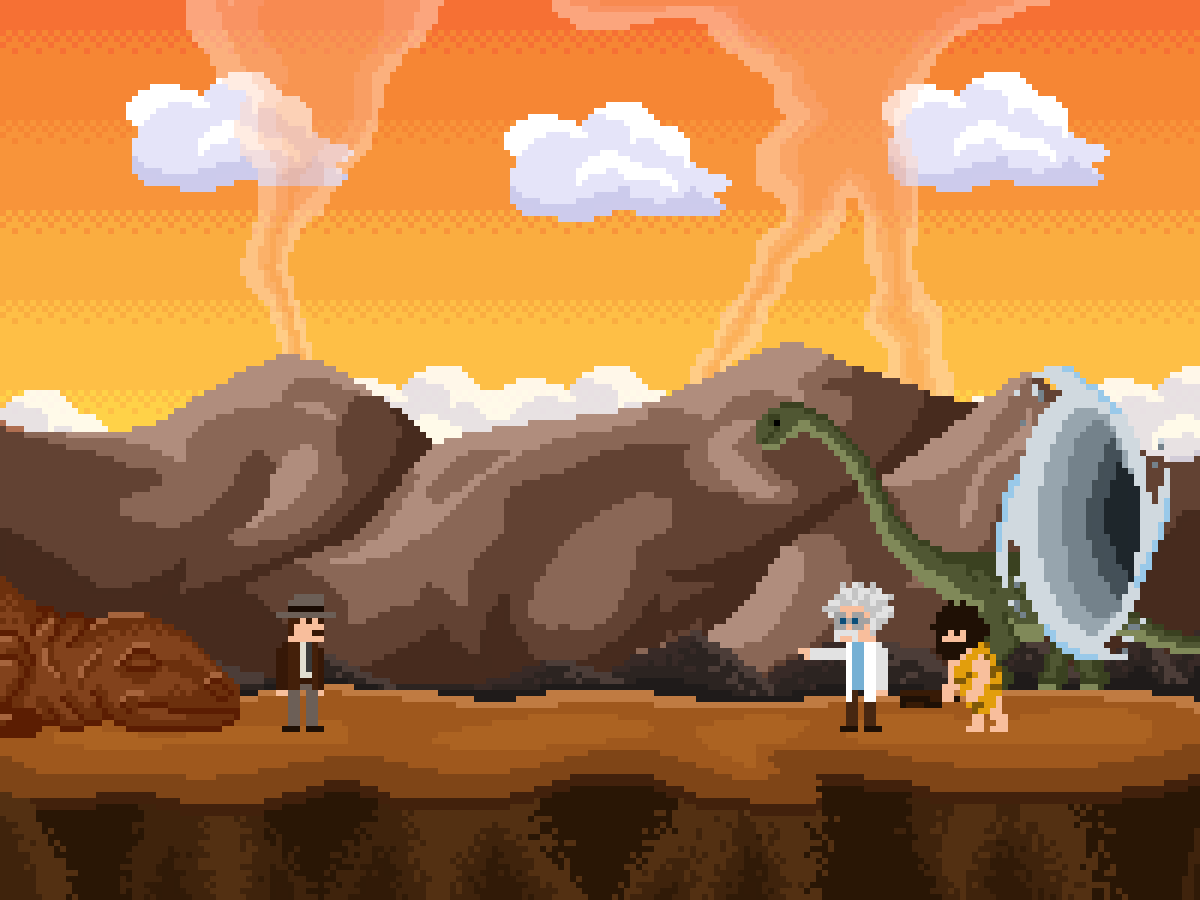 Volcanic Valley — Prehistoric pixel art level