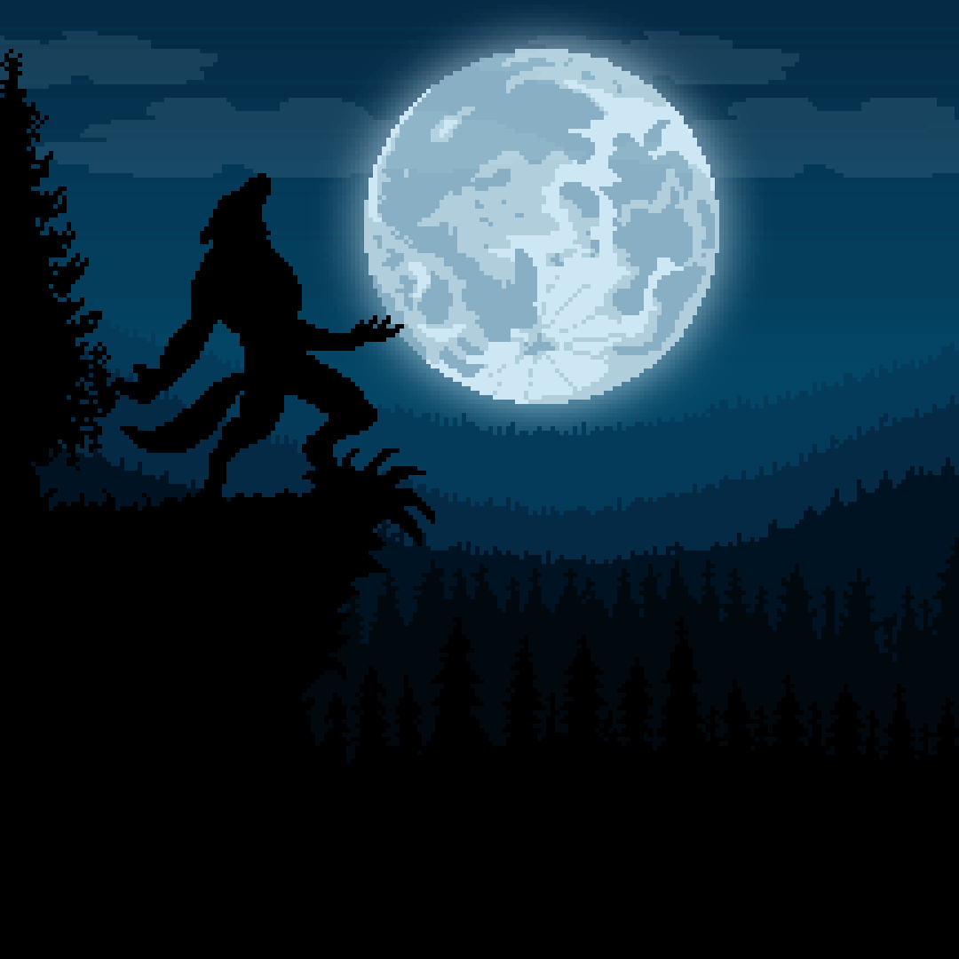Pixel art werewolf howling at the full moon